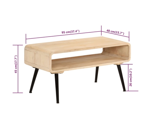 Mesa de centro de madera maciza de mango 95x40x45 cm