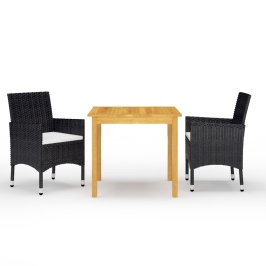 Juego de comedor de jardín 3 piezas con cojines negro
