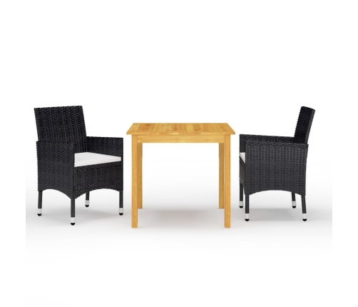 Juego de comedor de jardín 3 piezas con cojines negro