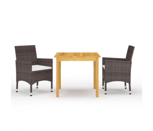 Juego de comedor de jardín 3 piezas con cojines marrón