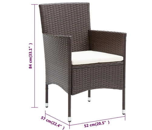 Juego de comedor de jardín 3 piezas con cojines marrón