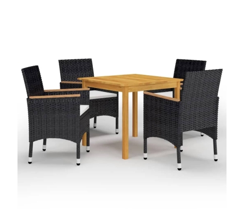 Juego de comedor de jardín 5 piezas con cojines negro