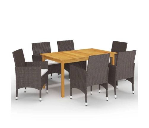 Juego de comedor para jardín 7 piezas con cojines marrón