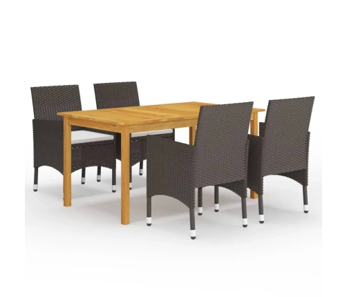 Juego de comedor de jardín 5 piezas con cojines marrón