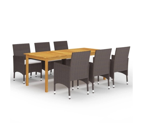 Juego de comedor para jardín 7 piezas con cojines marrón
