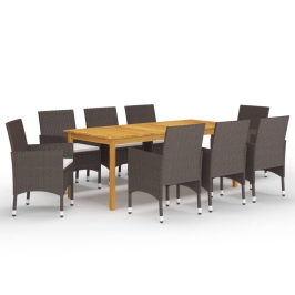 Juego de comedor de jardín 9 piezas y cojines marrón
