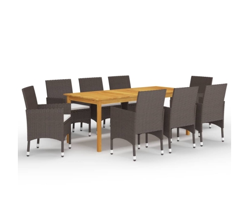 Juego de comedor de jardín 9 piezas y cojines marrón