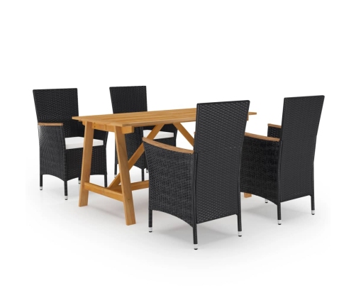 Juego de comedor de jardín 5 piezas con cojines negro