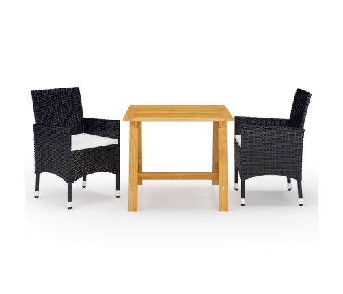 Juego de comedor de jardín 3 piezas con cojines negro