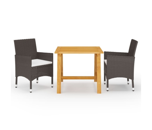 Juego de comedor de jardín 3 piezas con cojines marrón