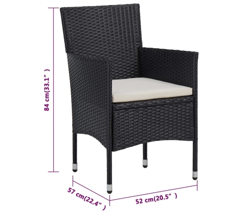 Juego de comedor de jardín 3 piezas con cojines marrón