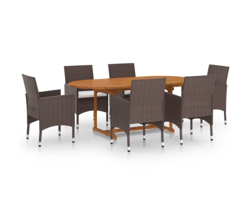 Juego de comedor para jardín 7 piezas con cojines marrón