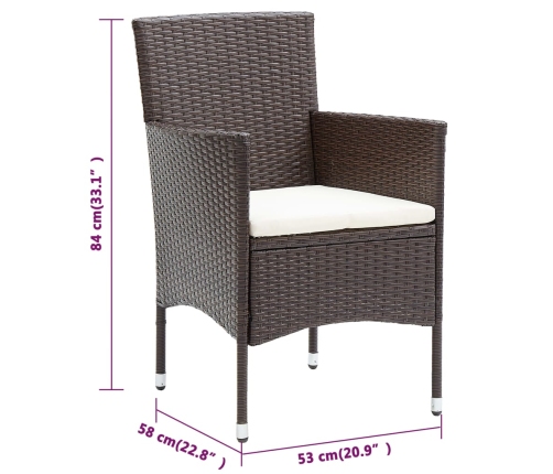 Juego de comedor para jardín 7 piezas con cojines marrón