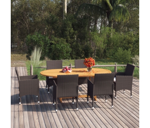 Juego de comedor para jardín 7 piezas con cojines marrón