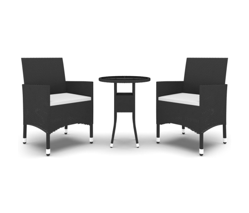 Set de bistró de jardín 3 pzas ratán PE vidrio templado negro