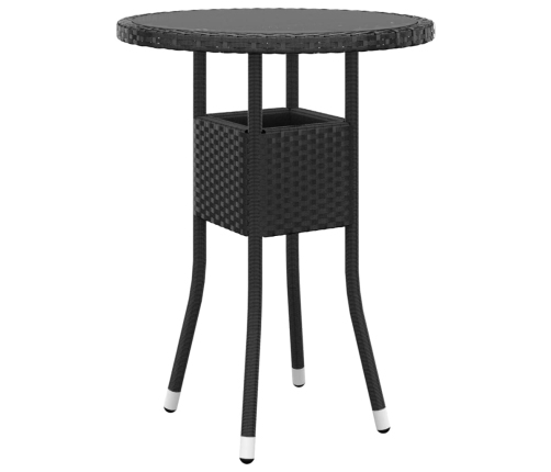 Set de bistró de jardín 3 pzas ratán PE vidrio templado negro