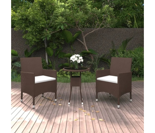 Set de bistró de jardín 3 pzas ratán PE vidrio templado marrón
