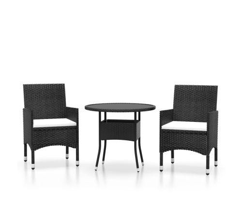 Set de bistró de jardín 3 pzas ratán PE vidrio templado negro