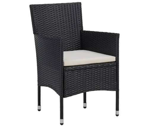 Set de bistró de jardín 3 pzas ratán PE vidrio templado negro