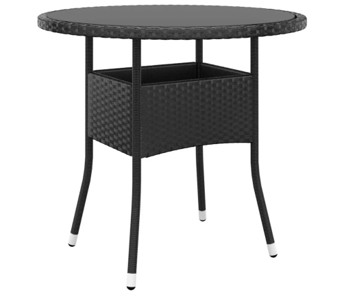 Set de bistró de jardín 3 pzas ratán PE vidrio templado negro