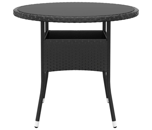 Set de bistró de jardín 3 pzas ratán PE vidrio templado negro