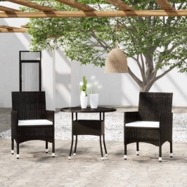 Set de bistró de jardín 3 pzas ratán PE vidrio templado negro