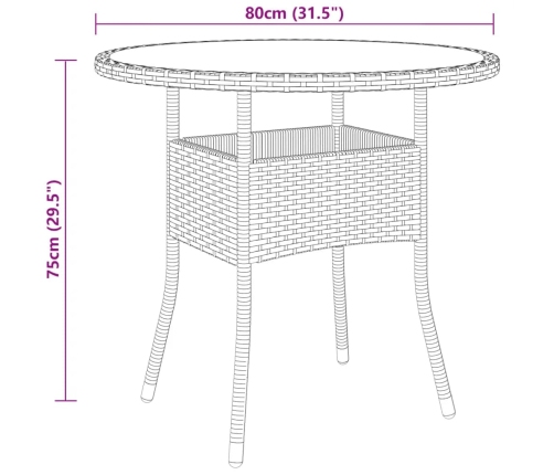Set de bistró de jardín 3 pzas ratán PE vidrio templado marrón