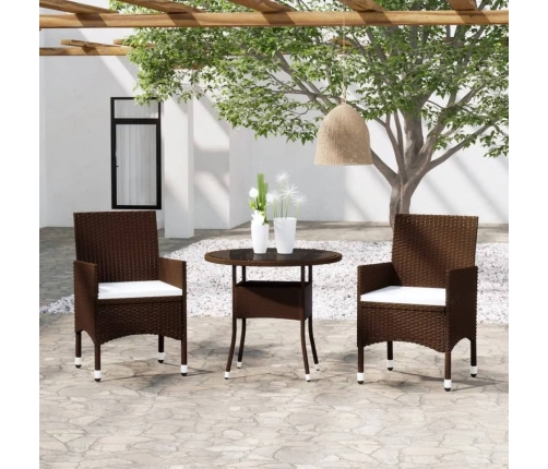 Set de bistró de jardín 3 pzas ratán PE vidrio templado marrón