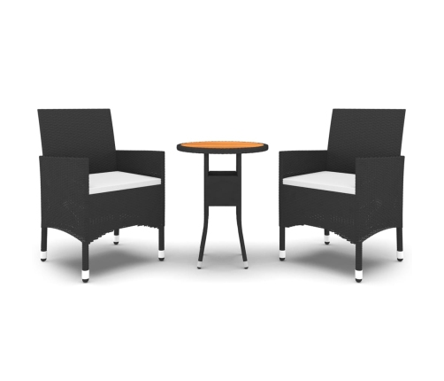 Set de bistró jardín 3 pzas ratán sintético madera maciza negro