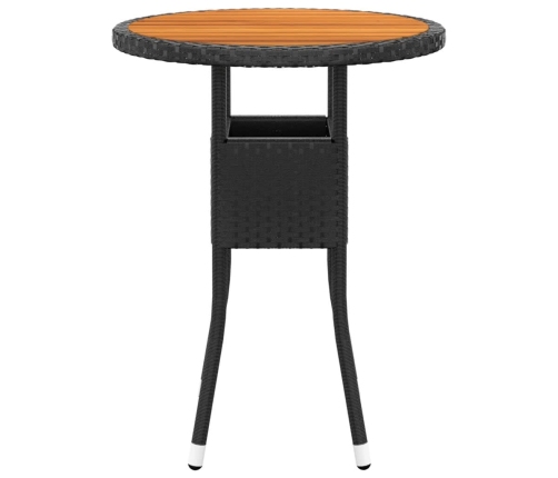 Set de bistró jardín 3 pzas ratán sintético madera maciza negro