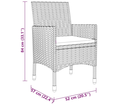 Set de bistró jardín 3 pzas ratán sintético madera maciza negro
