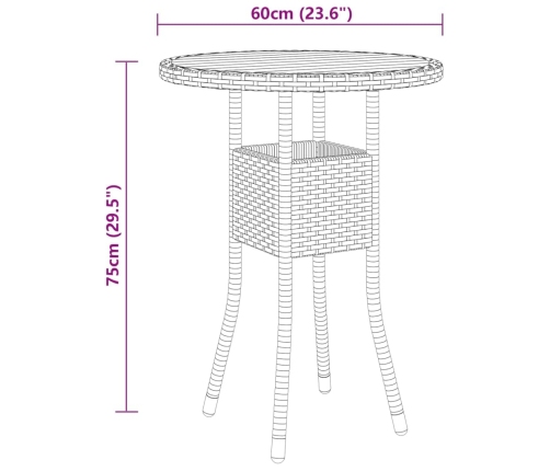 Set de bistró jardín 3 pzas ratán sintético madera maciza negro
