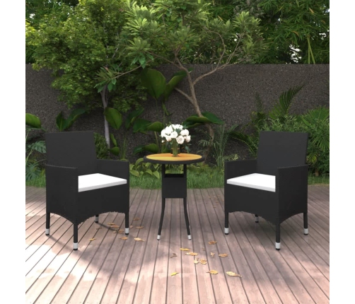 Set de bistró jardín 3 pzas ratán sintético madera maciza negro