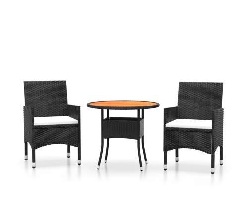 Set de bistró jardín 3 pzas ratán sintético madera maciza negro