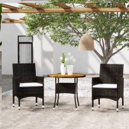 Set de bistró jardín 3 pzas ratán sintético madera maciza negro