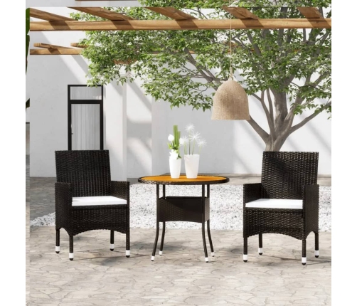 Set de bistró jardín 3 pzas ratán sintético madera maciza negro