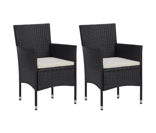 Set de comedor de jardín 3 pzas ratán PE vidrio templado negro