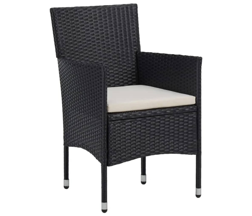 Set de comedor de jardín 3 pzas ratán PE vidrio templado negro
