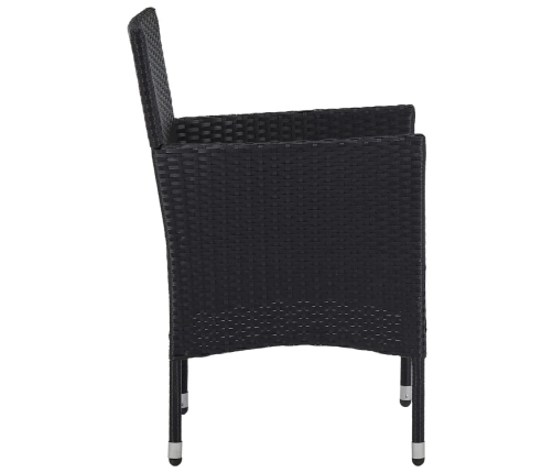 Set de comedor de jardín 3 pzas ratán PE vidrio templado negro