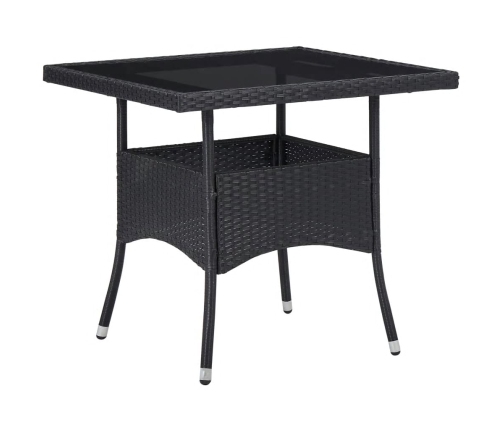 Set de comedor de jardín 3 pzas ratán PE vidrio templado negro