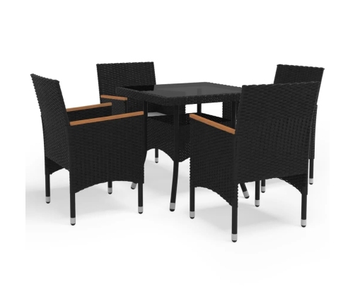 Set de comedor de jardín 5 pzas ratán PE vidrio templado negro