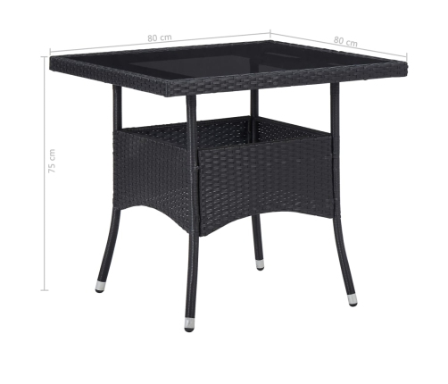 Set de comedor de jardín 5 pzas ratán PE vidrio templado negro