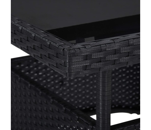 Set de comedor de jardín 5 pzas ratán PE vidrio templado negro