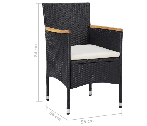 Set de comedor de jardín 5 pzas ratán PE vidrio templado negro