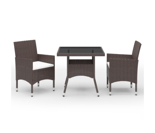 Set de comedor de jardín 3 pzas ratán PE vidrio templado marrón