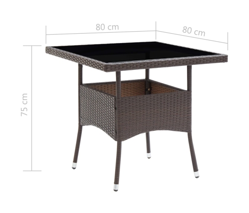 Set de comedor de jardín 3 pzas ratán PE vidrio templado marrón