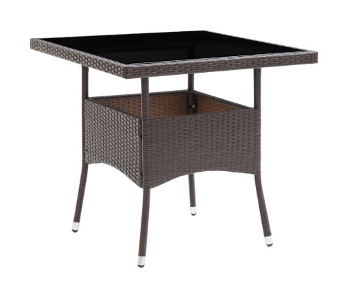 Set de comedor de jardín 3 pzas ratán PE vidrio templado marrón
