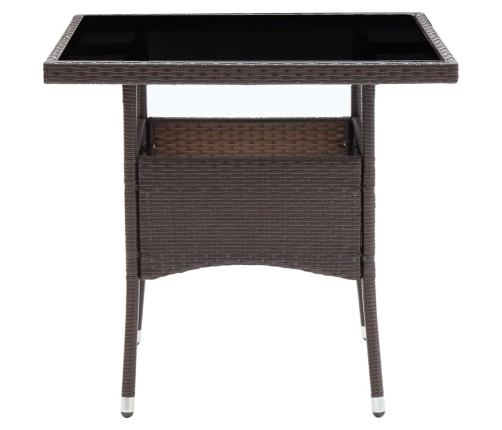 Set de comedor de jardín 3 pzas ratán PE vidrio templado marrón
