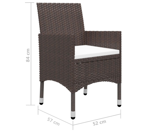 Set de comedor de jardín 3 pzas ratán PE vidrio templado marrón