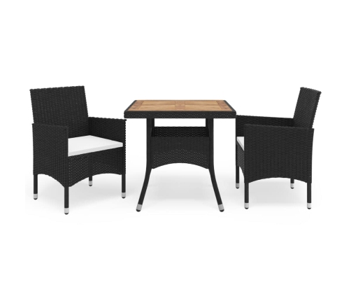 Set comedor jardín 3 pzas ratán sintético madera maciza negro